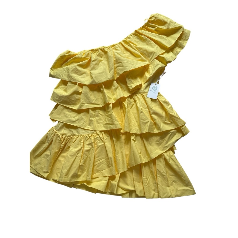 One-Shoulder Yellow Ruffle Mini Dress - Picture 2 of 6